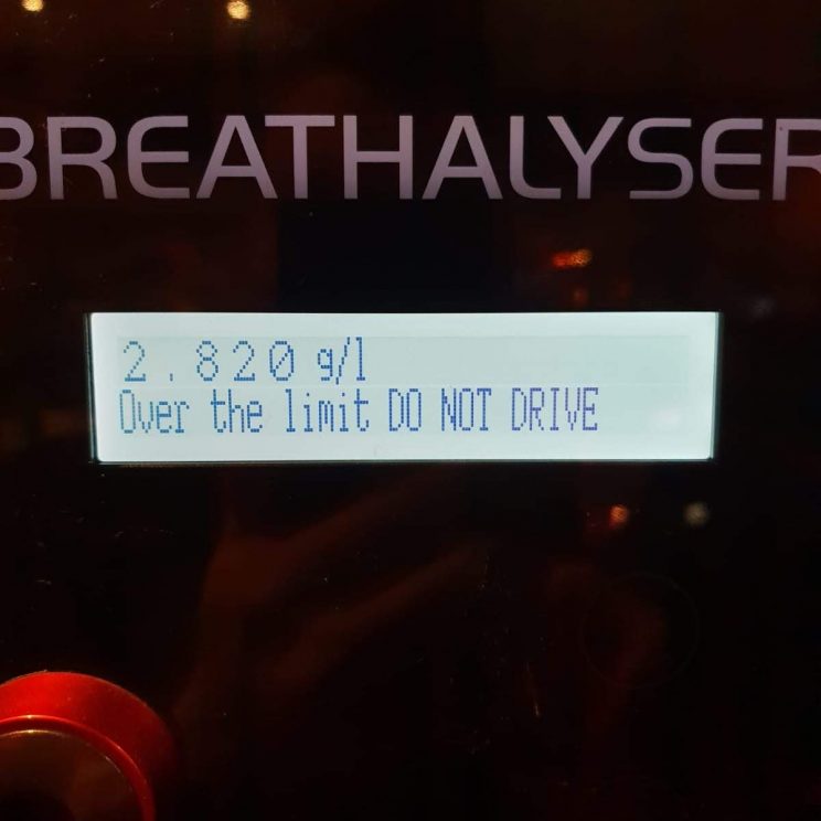 Breathalyser reading showing 2.820 g/l