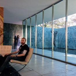 Me sitting in the Barcelona Pavilion