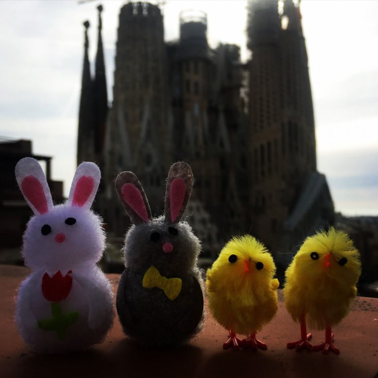 Easter figurines in front of Sagrada Família