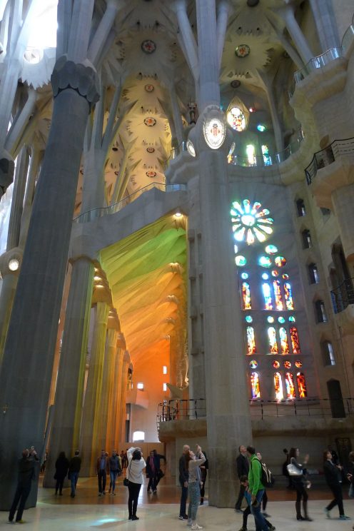 Light projected by stained glass windows in Sagrada Família