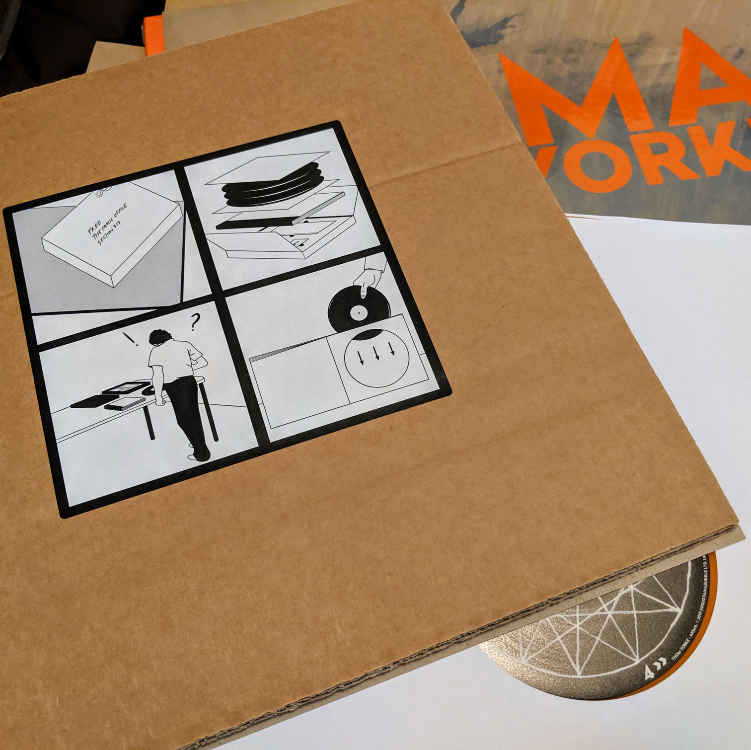 Assembly instructions with detail of Thom Yorke's Anima record packaging