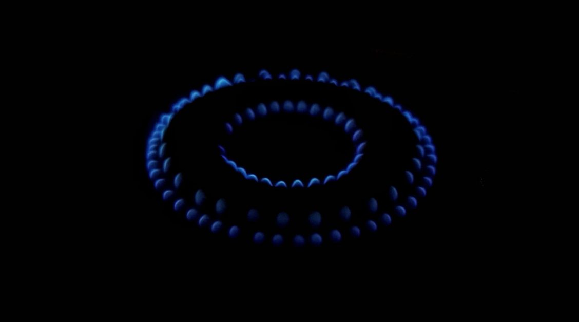 A lit gas hob