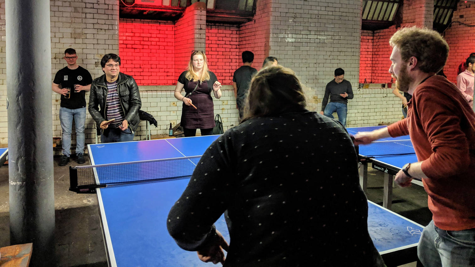 Jamie, Lucy, Alex and me playing table tennis in a nightclub