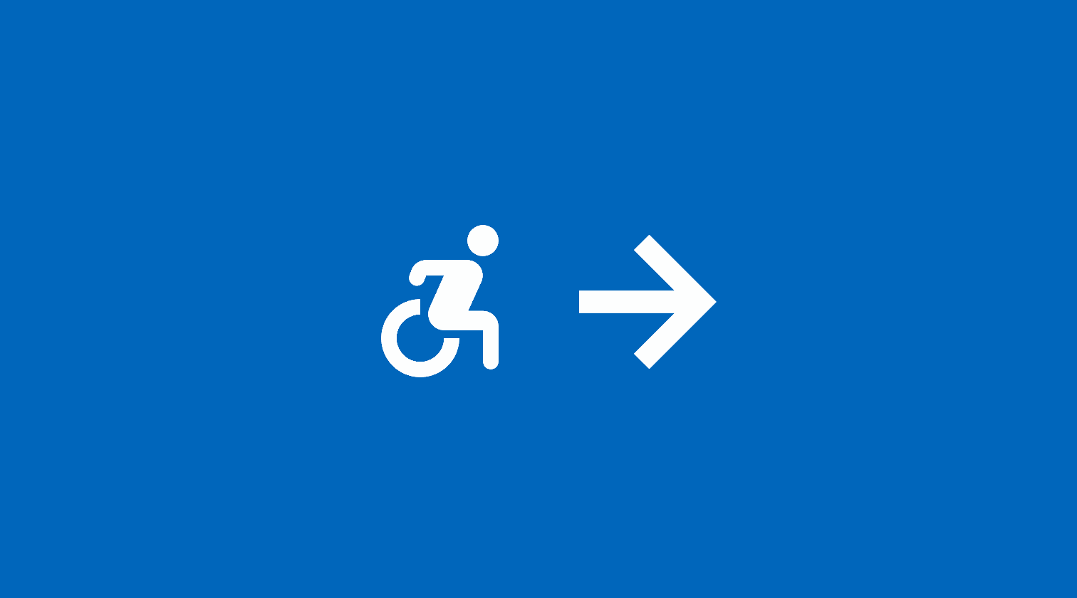 Accessibility icon (depicting a person in a wheelchair) with an arrow depicting forward movement