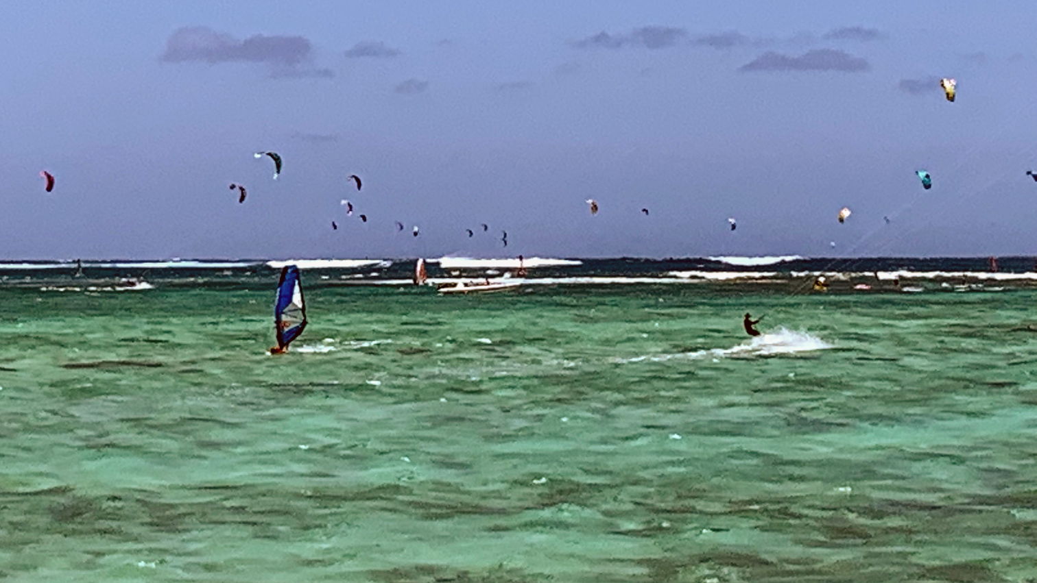 Many watersports activities taking place at Le Morne