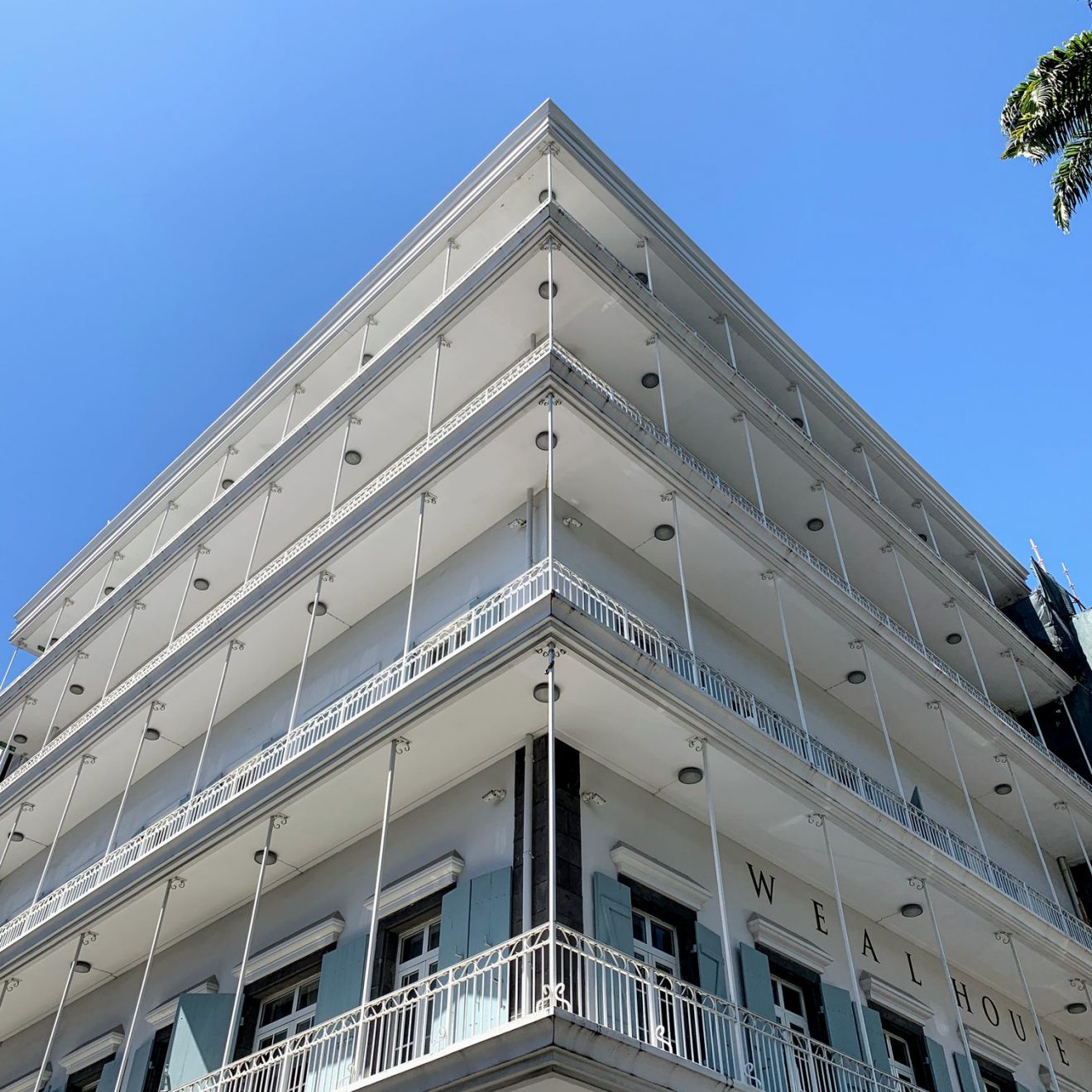 A bright white building