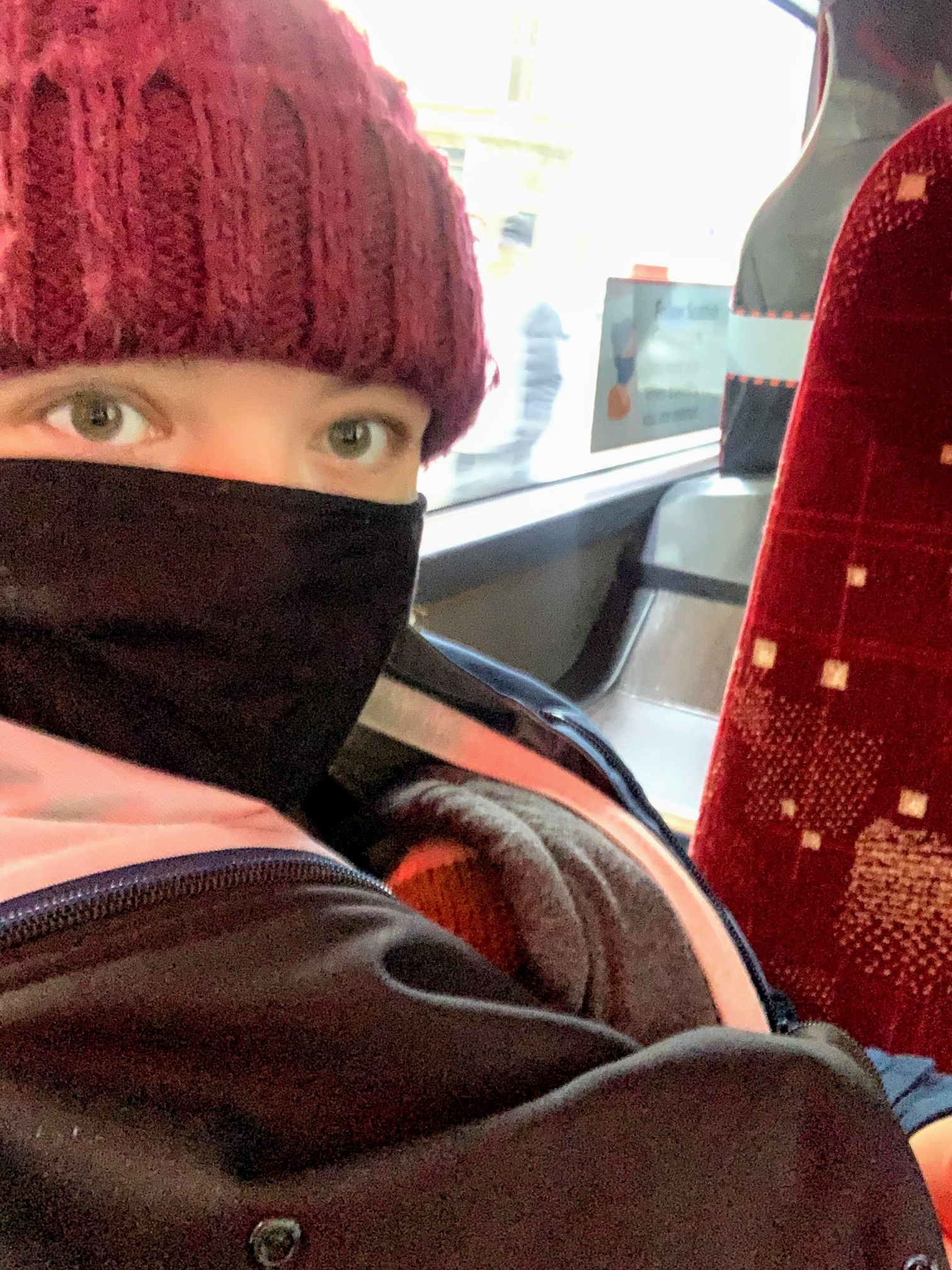 Alex and Izzy on her first bus trip