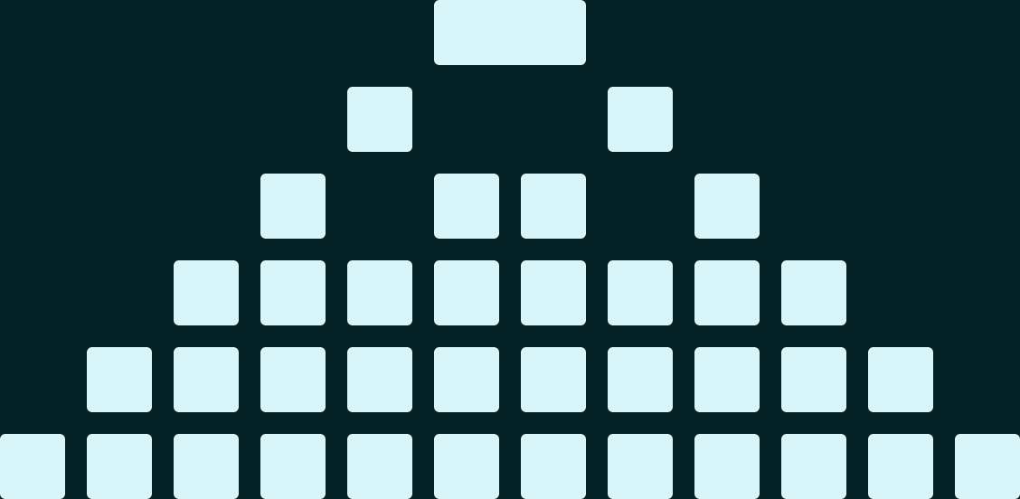 A large number of boxes arranged into a pyramid. The box on the top row is larger than all the others.