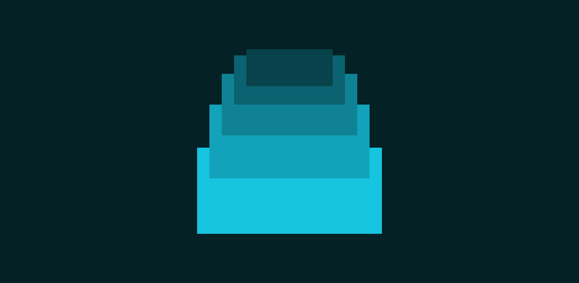 A stack of five boxes becoming increasingly larger and brighter towards the bottom