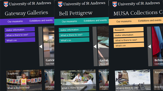 Screenshots of three Museums and Collections websites